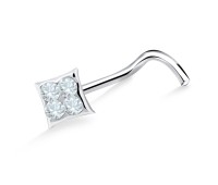 Stone Square Shaped Silver Curved Nose Stud NSKB-623